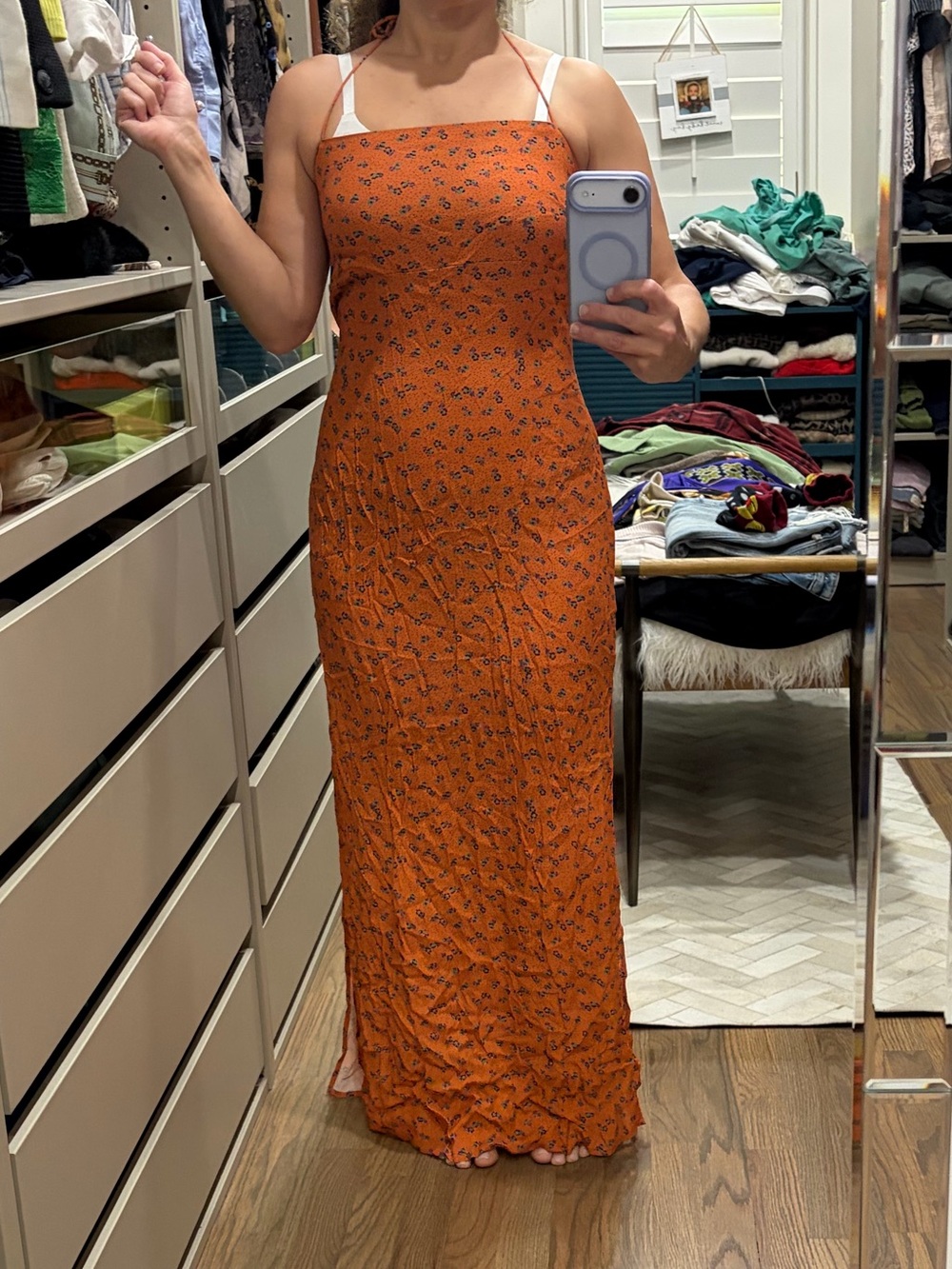 Chaser Orange Floral Maxi Dress with Square Neck